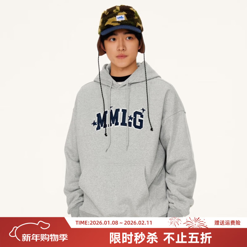 Mmlg 87mm 2025年新款连帽卫衣女个性撞色logo贴布绣时尚街头情侣外套 花灰色 S