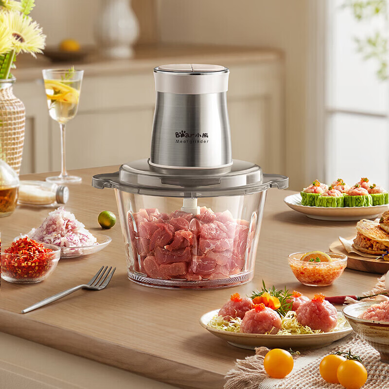 小熊（Bear）绞肉机家用电动搅拌全自动1.8L多功能碎肉绞馅料理机双档大容量打肉速绞蒜蓉绞菜机 【双档速绞 短轴防塞肉】 1.8L