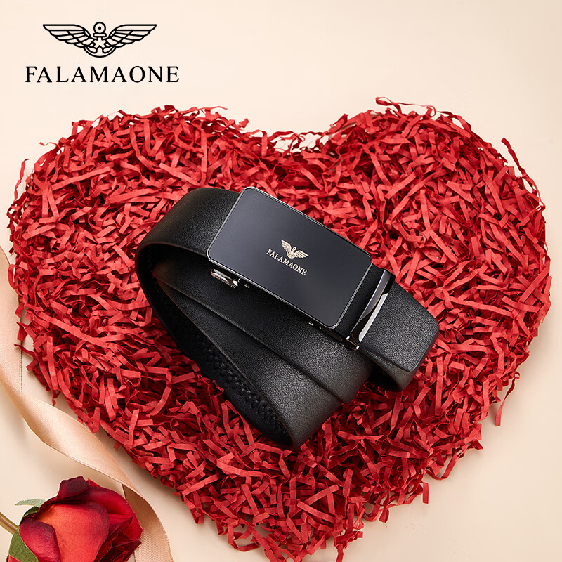 FALAMAONE高档男士皮带头层软牛皮真皮情人节裤腰带生日礼物送老公男友父亲 pd830/细纹头层皮【实木礼盒】 120cm 改尺寸联系客服或下单备注