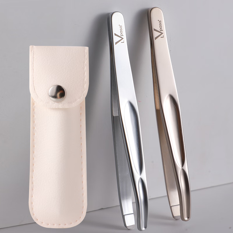 兮儿家用高精密胡须夹小镊子男士眉夹拔毛钳不锈钢夹胡须拔胡子家用 香槟金-平口眉夹【送收纳袋】