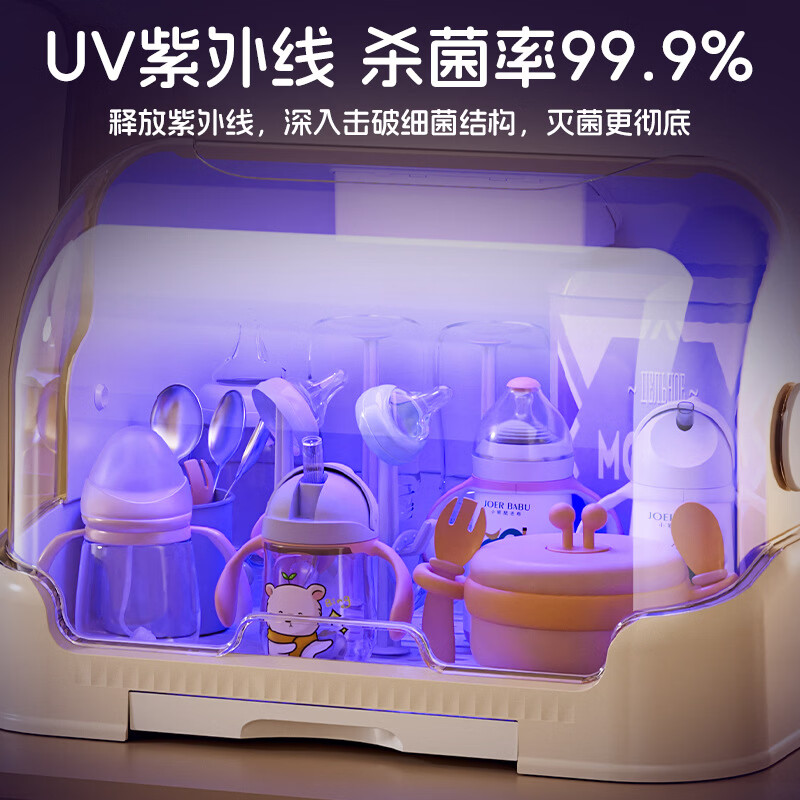 登比收纳架沥水架防尘宝宝碗筷餐具收纳盒辅食工具收纳柜 紫外线消毒款奶瓶收纳箱【赠6支沥水架】