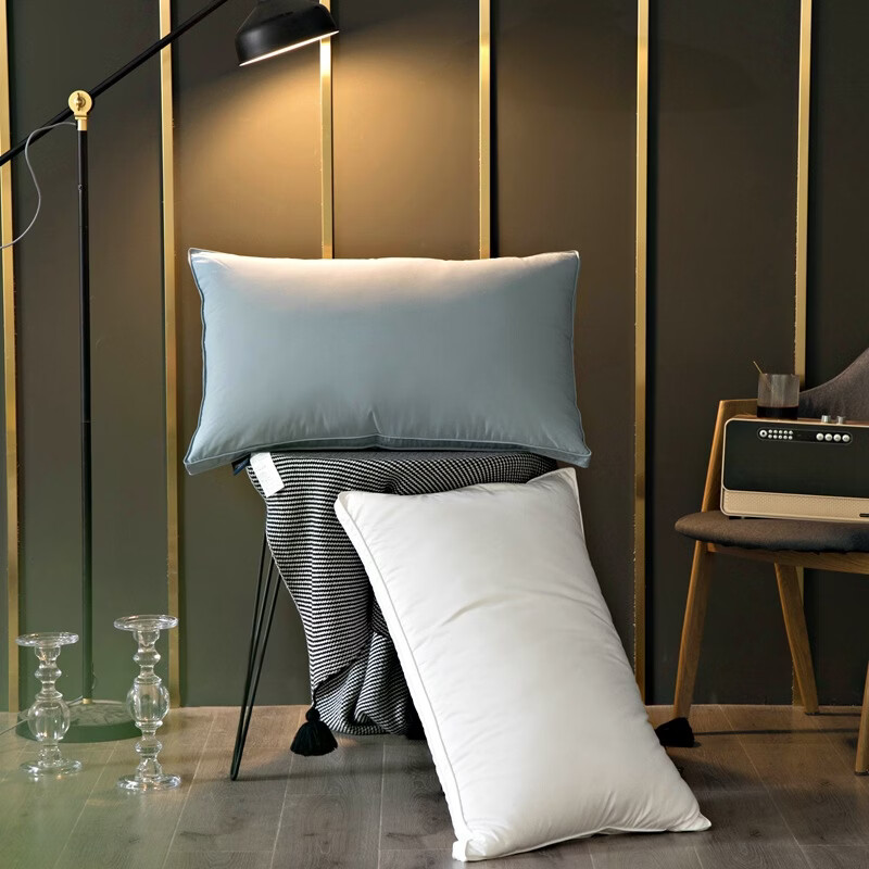 元族2025新款60贡缎立体双层羽绒枕 纯棉鹅绒枕酒店民宿枕芯脊椎枕头 白色 74cm 48*单只