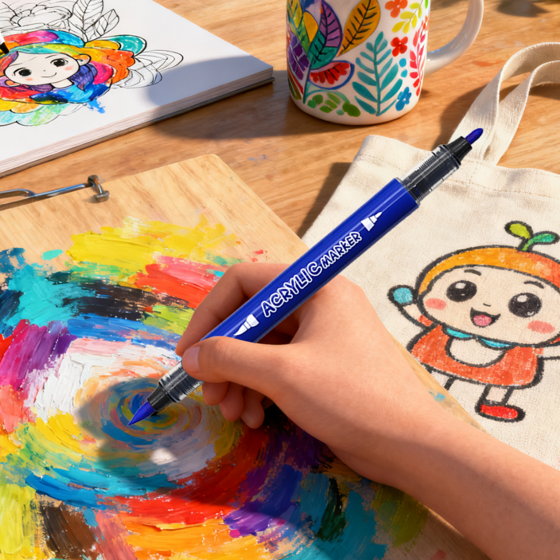 奢择双头软头防水可叠色不透色丙烯马克笔学生美术专用 【24色包装】加墨300%+层叠盒+可叠色