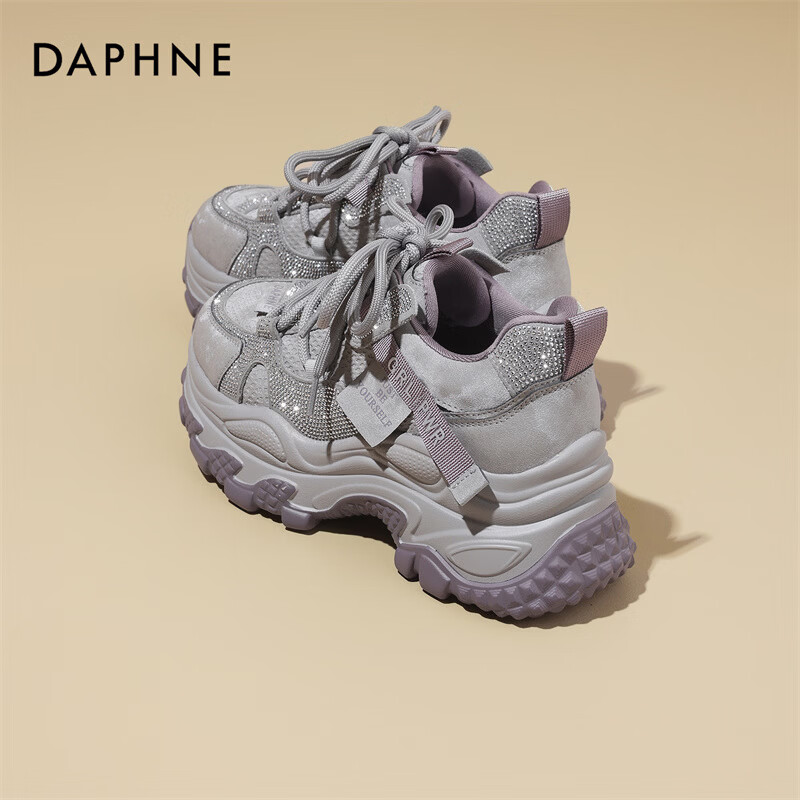 DAPHNE达芙妮老爹鞋女加绒加厚增高2025冬新款舒适时尚运动鞋 紫色 单层 跟高 7cm 37