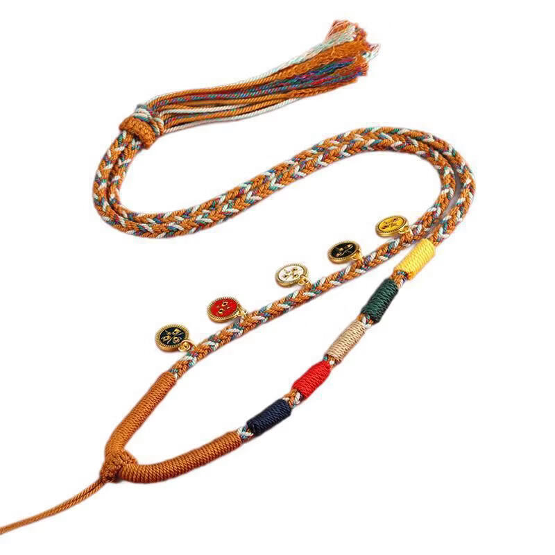 吊坠挂绳五路财神唐卡绳子吊坠绳蜜蜡朱砂配绳藏式手工项链绳 五路财神挂绳