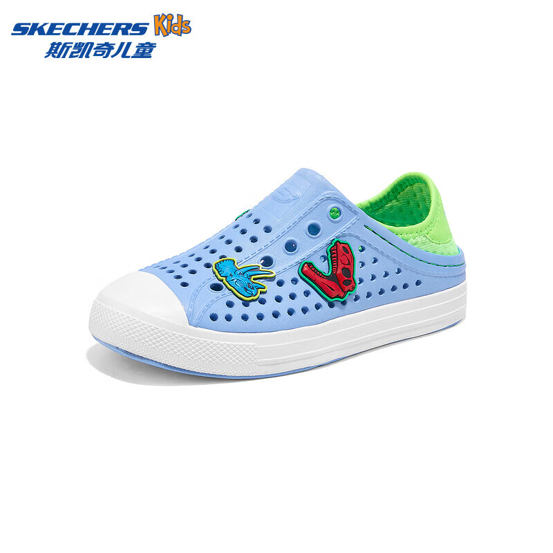 Skechers斯凯奇儿童鞋一脚蹬包头凉鞋夏季男女洞洞鞋中大童沙滩鞋308310L 男童/浅蓝色/LTBL 30