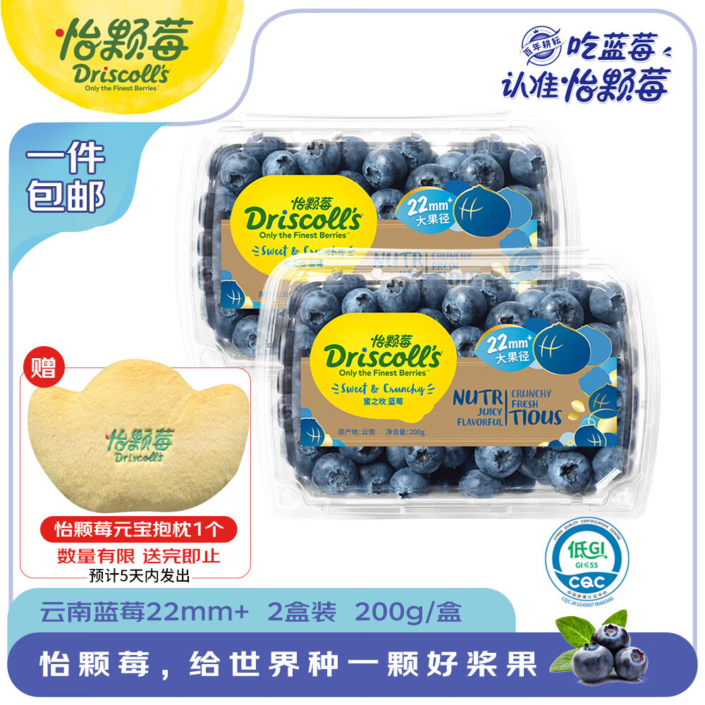 怡颗莓Driscoll's 蜜之玫云南蓝莓 超大果22mm+ 2盒装 200g/盒 源头直发