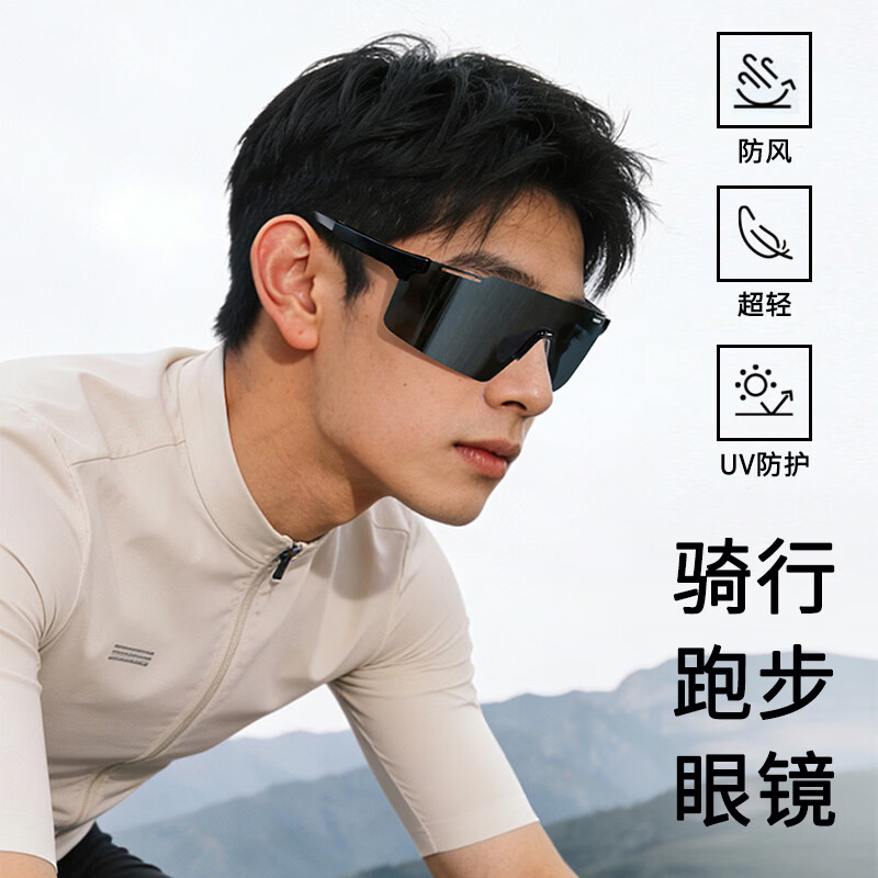 蚁途骑行眼镜墨镜太阳镜UV400跑步徒步骑行护目镜防风防冲击专用 C1 亮黑框(灰片)