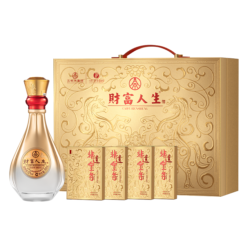 五粮浓香财富人生 财运1970茶酒礼盒装 节日送礼 浓香型白酒 52度 500mL 1瓶 +五粮液川红出品红茶120g