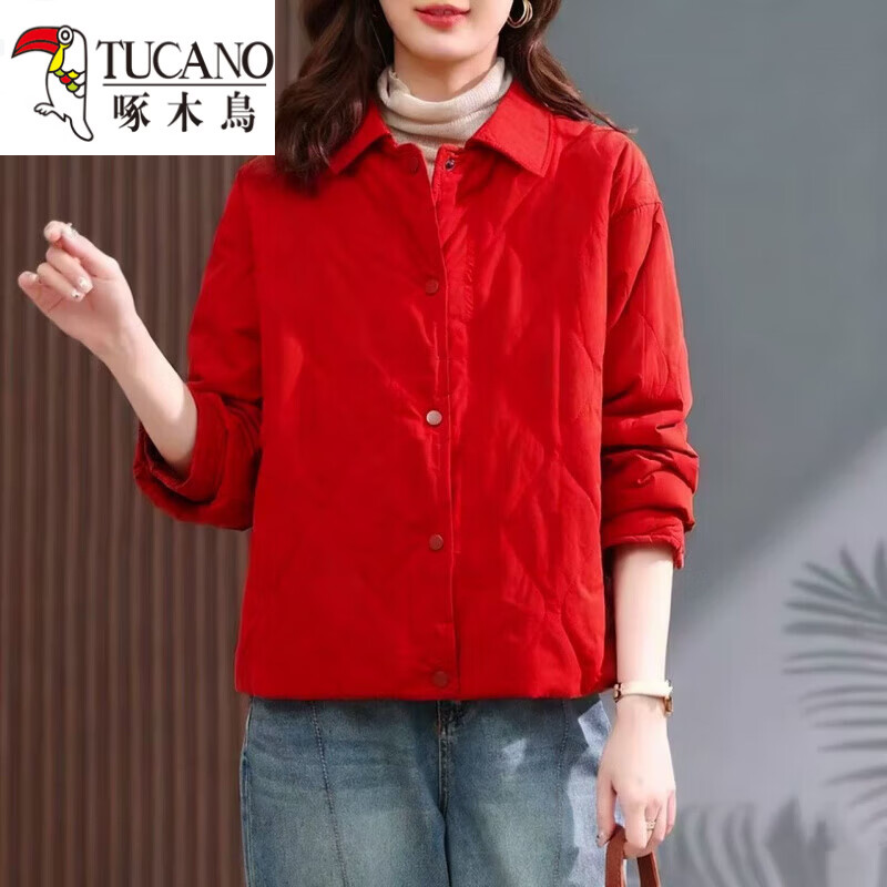啄木鸟（TUCANO）纯色短款棉衣女2025秋冬新款气质文艺轻薄款棉袄休闲棉服夹棉外套 黄色 【616款面料】 2XL 【建议105-120斤】