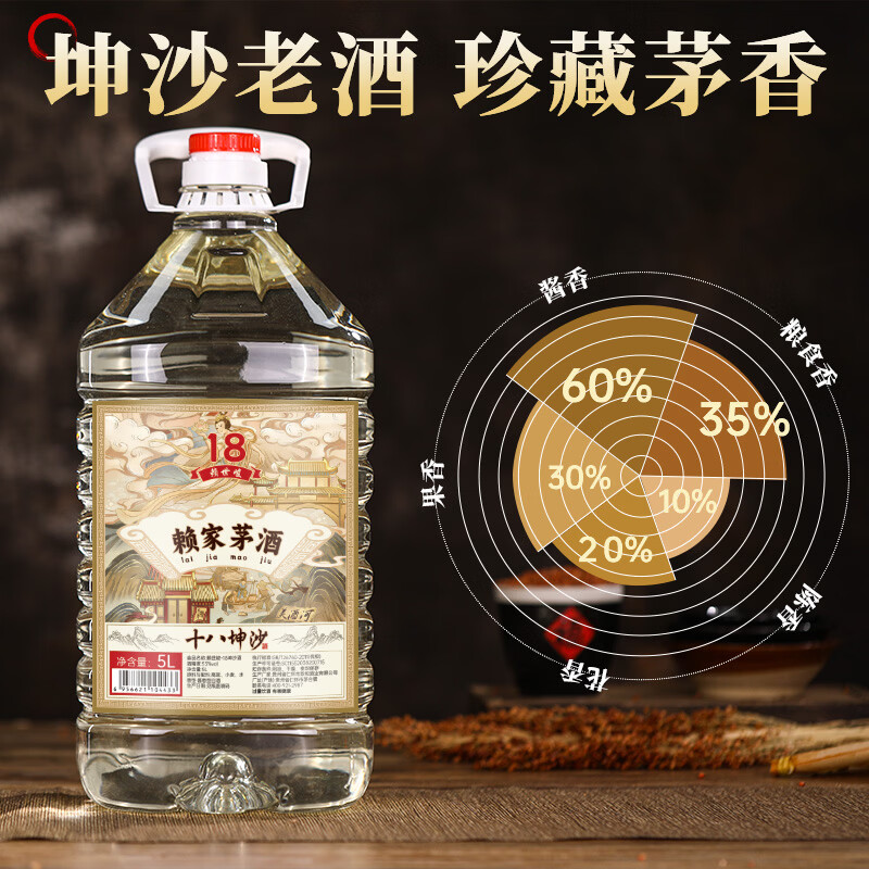 赖世峻纯粮酒53度酱香型白酒赖家茅酒桶装酒原浆酒散酒坤沙酒泡酒10斤 53度 5L 1桶 十八坤沙酒（稀贵老酒）
