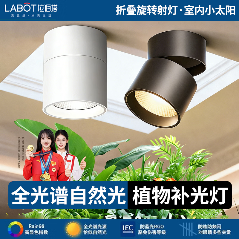 拉伯塔植物射灯全光谱仿太阳光免开孔家用室内明装植物灯绿植补光生长灯 植物射灯-12W-正白光6000K-雅白