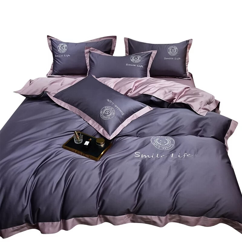 水星系列家纺A类长绒棉纯棉四件套100%全棉轻奢高级感裸睡床单被套床上用品笠 月光紫+豆沙红 240支 A类长绒棉 1.8M 床单款 （被套200*230cm）