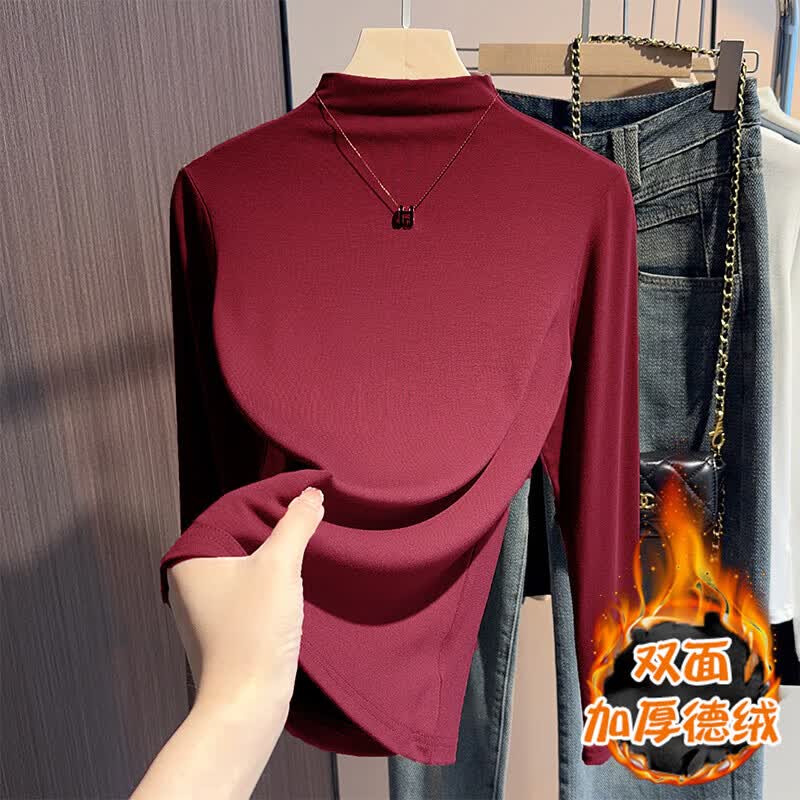 【工厂发货】女装秋冬衣服磨毛半高领内搭打底衫女t恤长袖加厚保 白色【德绒磨毛加厚】 L 建议100-115斤