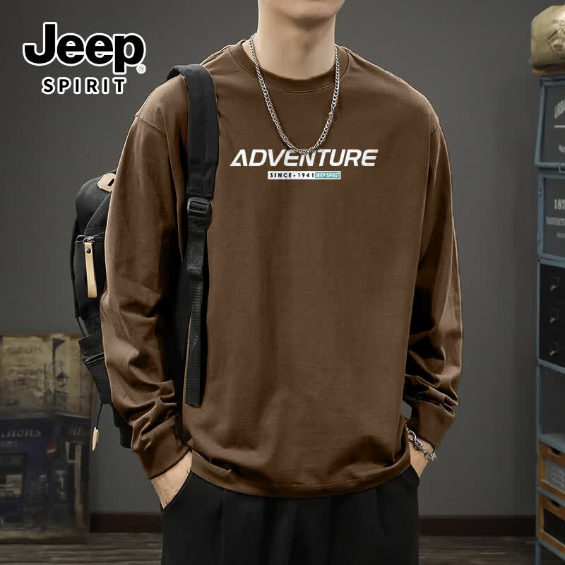 JEEP SPIRIT吉普重磅美式长袖男秋季纯棉透气户外休闲上衣百搭高街韩系t恤男