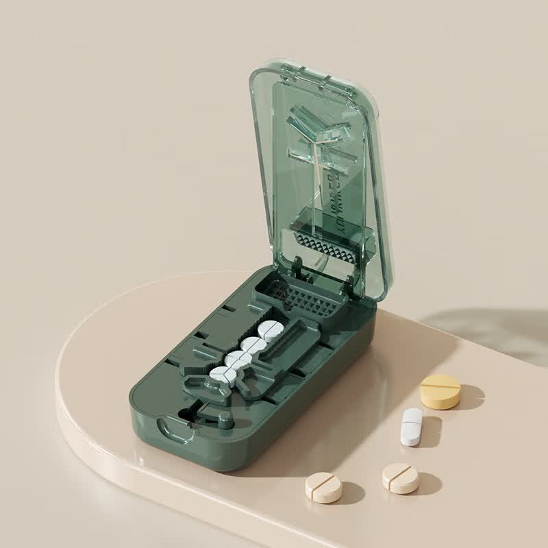 日野博士日本切药器一分二精准分割三分之一四分之一分药器多功能分药盒 日本二分三分四分可磨药可存药(粉色)+保护包