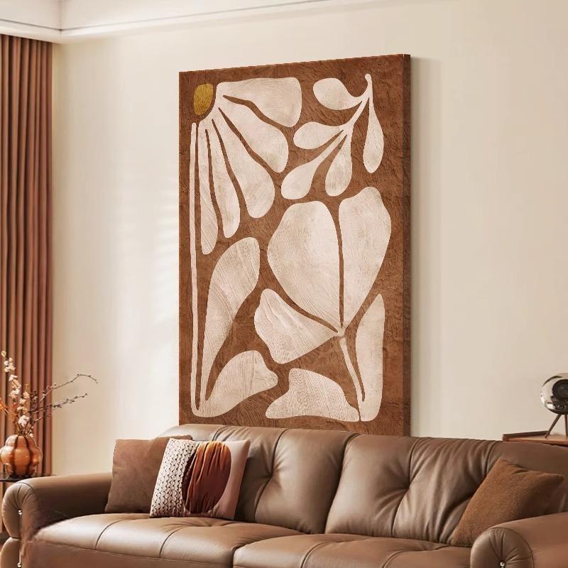 咏幻中古风客厅装饰画复古沙发背景墙壁画落地画抽象花卉玄关挂画 F款+卉影绘心 120x180[加厚3.5]cm（适1.6+2.2 金色框 反光水晶画（铝合金画框）