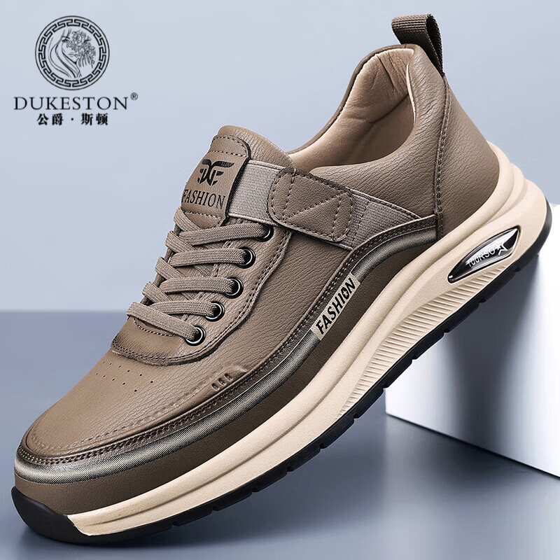 公爵斯顿 DUKESTON轻奢男鞋复古厚底休闲鞋新款防滑运动百搭时尚户外徒步耐磨潮流 黑色 41 标准皮鞋尺码