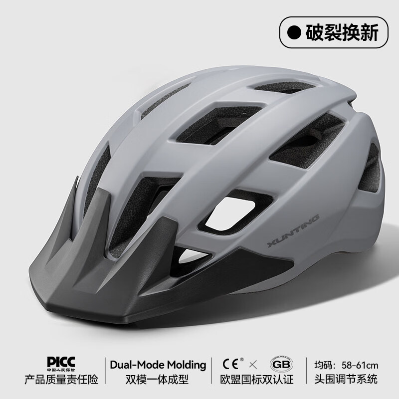 迅霆骑行头盔自行车带磁吸变色风镜山地公路车男女夏季一体成型安全帽 水泥灰【帽檐】亚洲头型 头围可调【56-62cm】