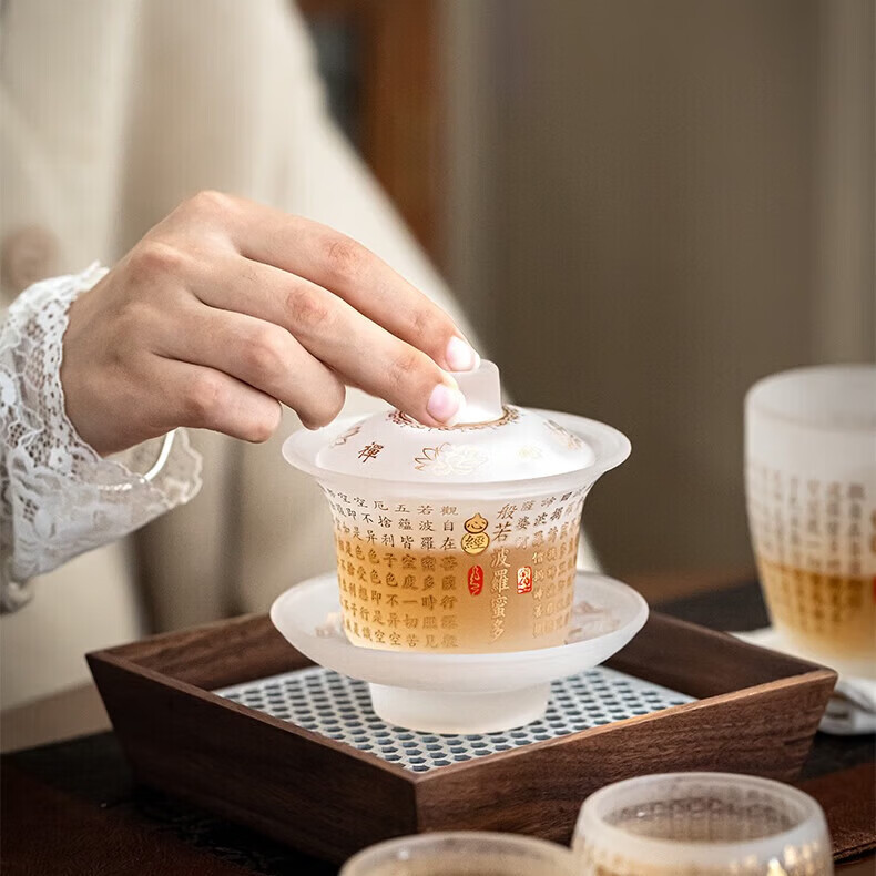 琉璃心经茶具套组功夫茶具套装琉璃盖碗公杯客杯茶具套装泡茶 心经茶具套装 4头