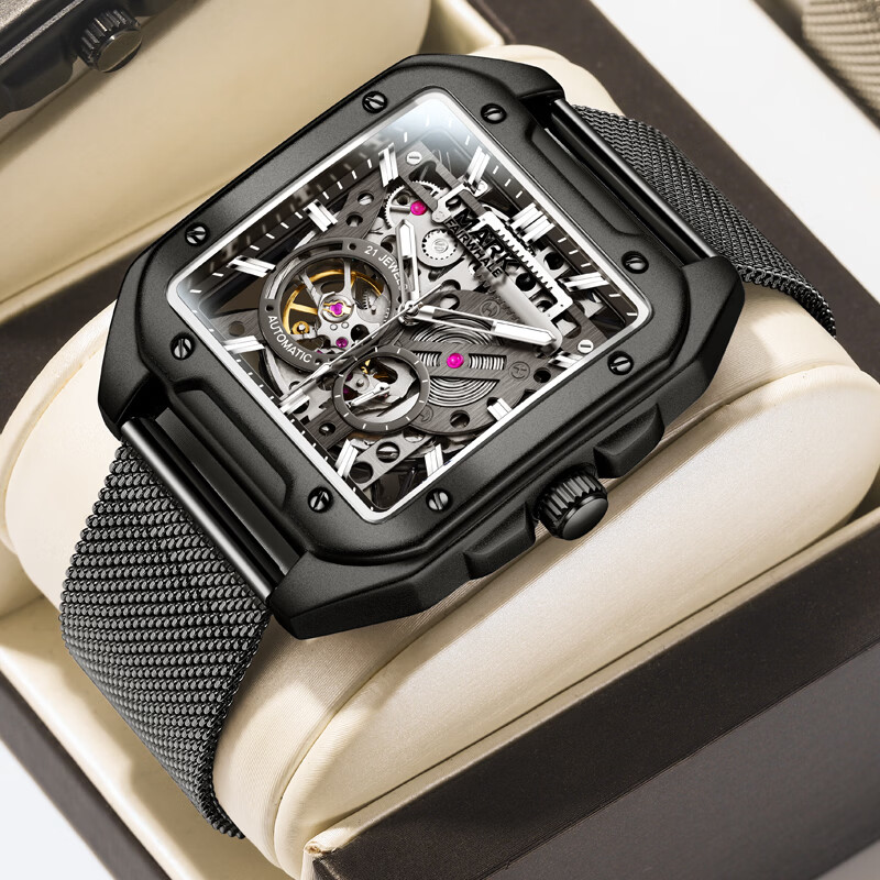 馬克華菲(MARK FAIRWHALE)手表男士2026新款自動(dòng)機(jī)械表夜光防水百搭學(xué)生考試手表禮物送男友 網(wǎng)帶全黑【免費(fèi)刻字+精美禮盒】