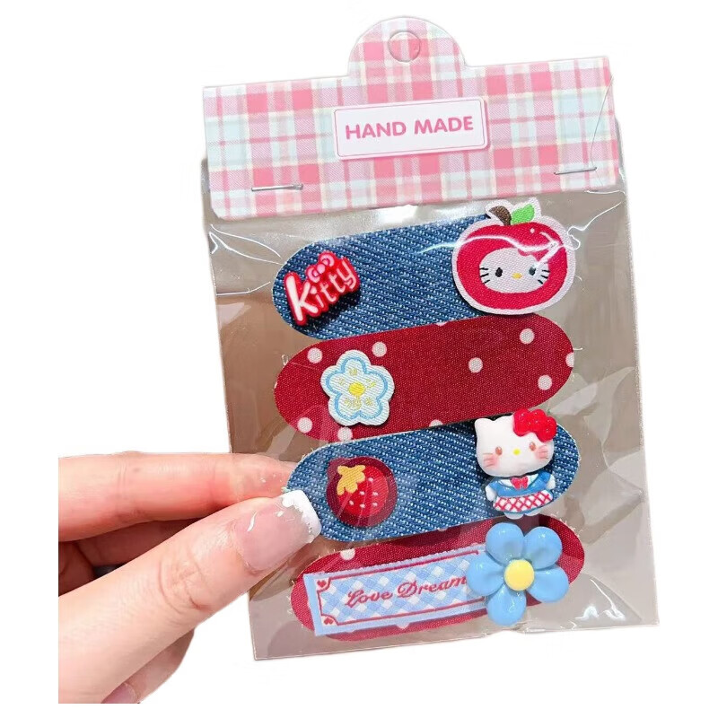 【好物优选】新款韩系儿童秋冬短款魔术贴女童卡通碎发整理发饰红 05#小女孩