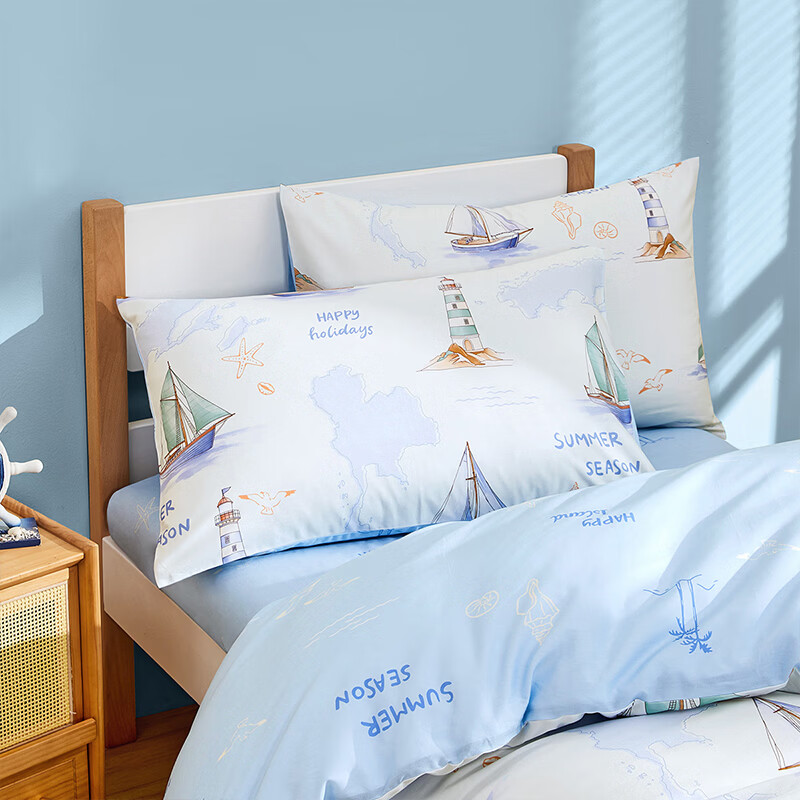 水星家纺海滨航海日记全棉印花对枕套 海滨航海日记全棉印花对枕套 一对 30cm*50cm