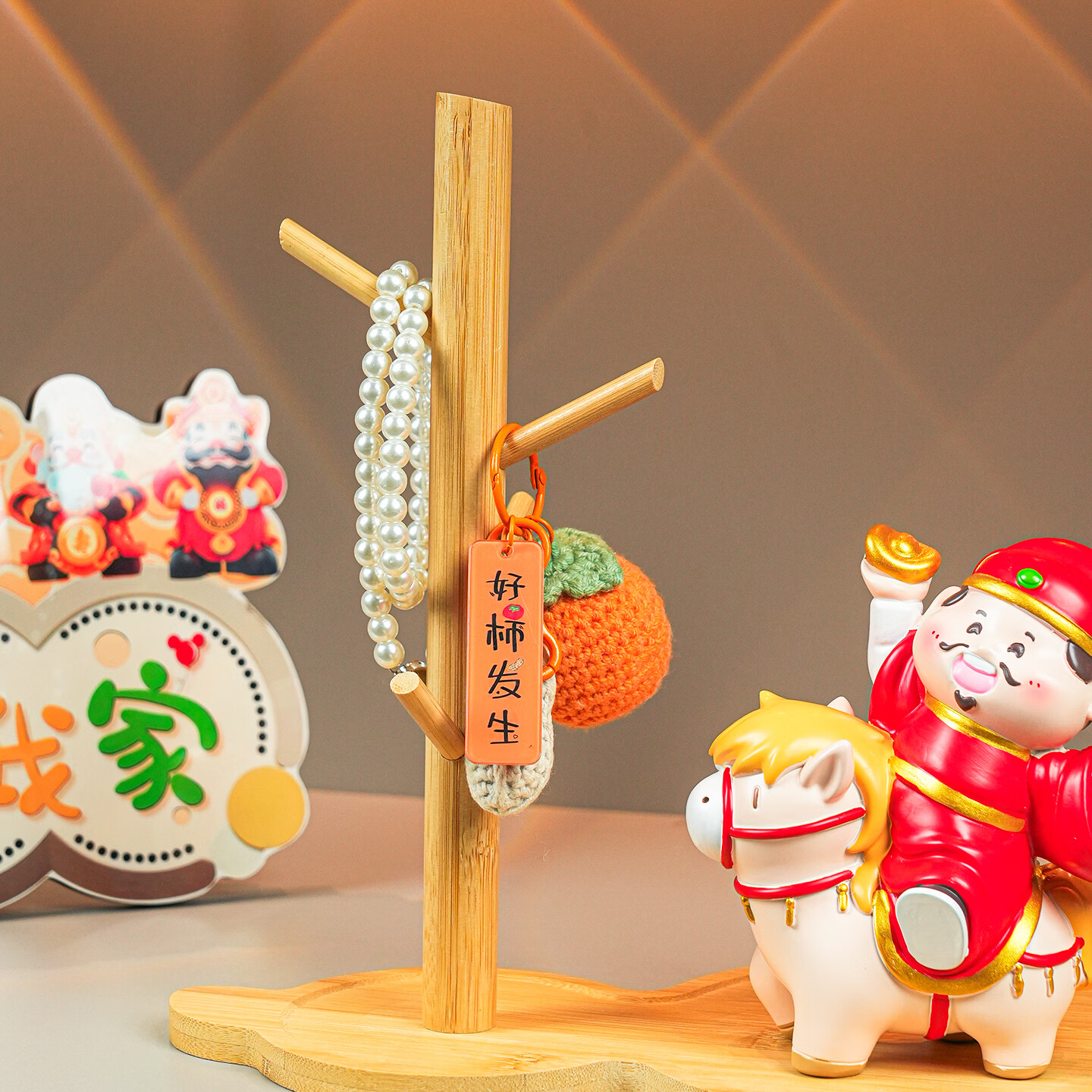 赟娅马年喜庆发财吉祥物玄关钥匙架摆件招财神爷客厅桌面装饰乔迁礼物 福到家+马上财神+钥匙架