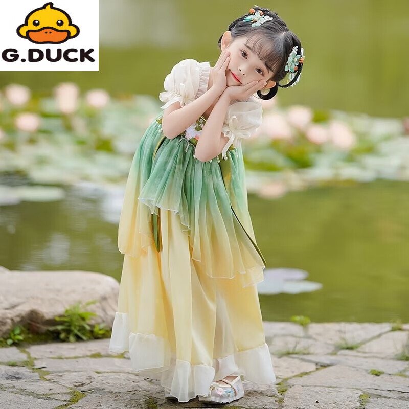 G.duck中国风儿童汉服襦裙超仙夏季连衣裙女孩公主裙儿童古风古装演出服 遥清儿童汉服连衣裙(收藏送礼品) 120