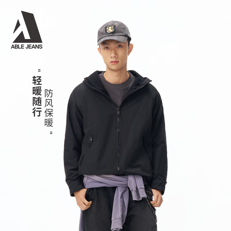 ABLE JEANS26春新款男上衣休闲宽松户外防水外套街头潮流都市旷野夹克827070 黑色 S