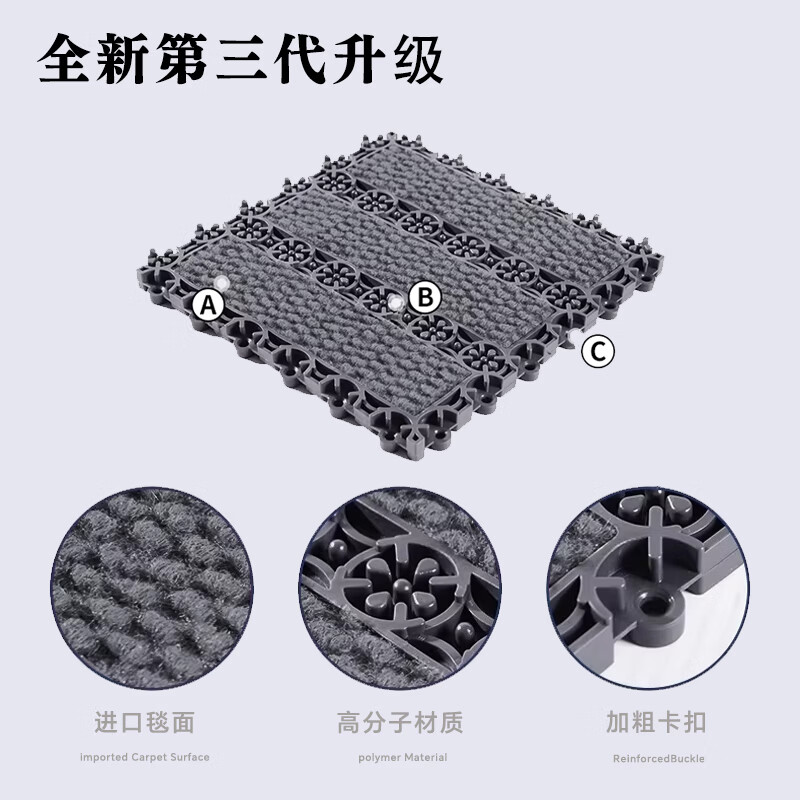 彼尔德室外防滑地垫进门入户门口台阶楼梯户外迎宾脚垫雨天防水商用地毯 灰色菠萝纹模块 50cm*90cm