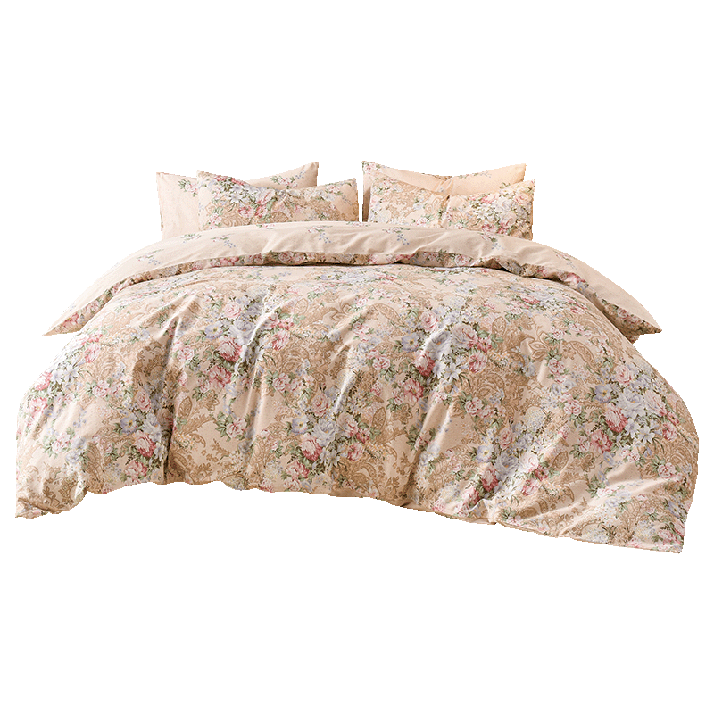 雅芳婷全棉磨毛四件套床笠款田園風(fēng)純棉AB面被套親膚保暖床品家紡 磨毛四件套【全新磨毛工藝】 莫奈花園 30支 1.8米 床笠款 （被套230*229cm） 