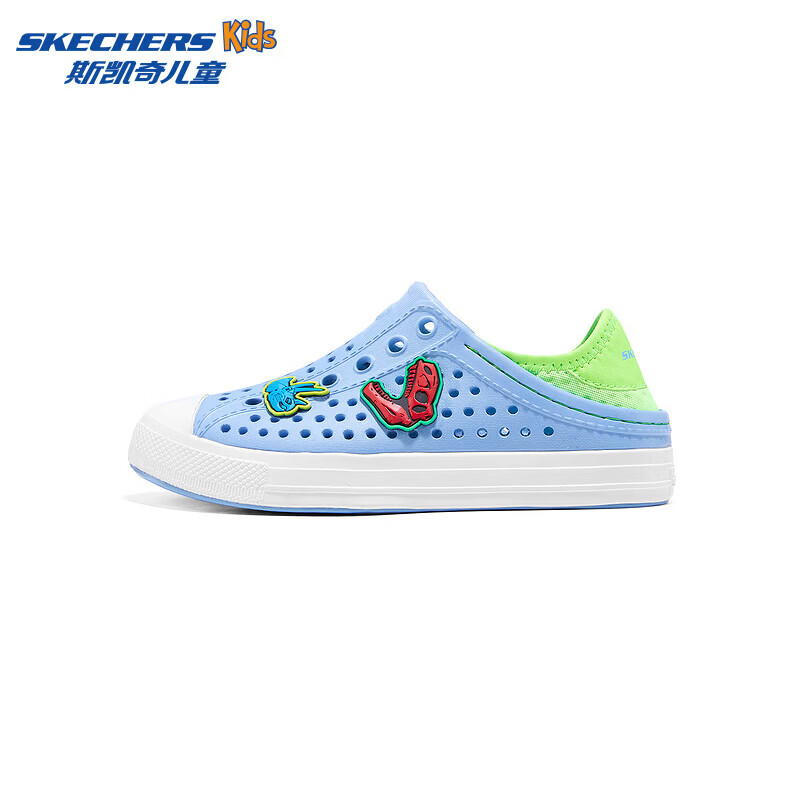 Skechers斯凯奇儿童鞋一脚蹬包头凉鞋夏季男女洞洞鞋中大童沙滩鞋308310L 男童/浅蓝色/LTBL 30