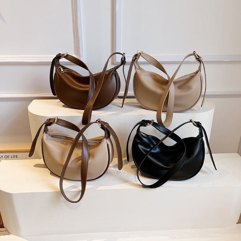 【厂家直供】纯色单肩包包女2025新款网红简约单肩腋下包软PU斜挎 卡其配棕