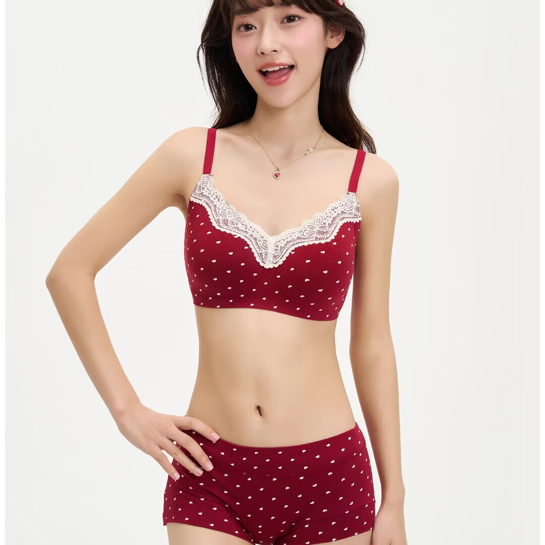 都市丽人马年本命年女士内衣套装蕾丝花边红色内衣内裤女无痕文胸美背胸罩 本命年内衣女套装红色内衣女 L (建议90-105斤）