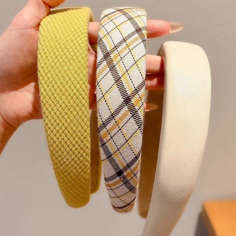 【精选品质】2026新款海绵格纹高颅顶宽边发箍女复古风压发头箍高 4#黄色发箍