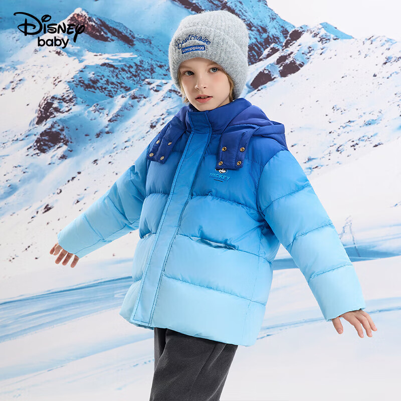 迪士尼（Disney）童装男童渐变羽绒服2026新冬米奇石墨烯拜年服白鸭绒高充绒外套厚 蓝渐变 110 高105-115cm重30-40斤 京东折扣/优惠券