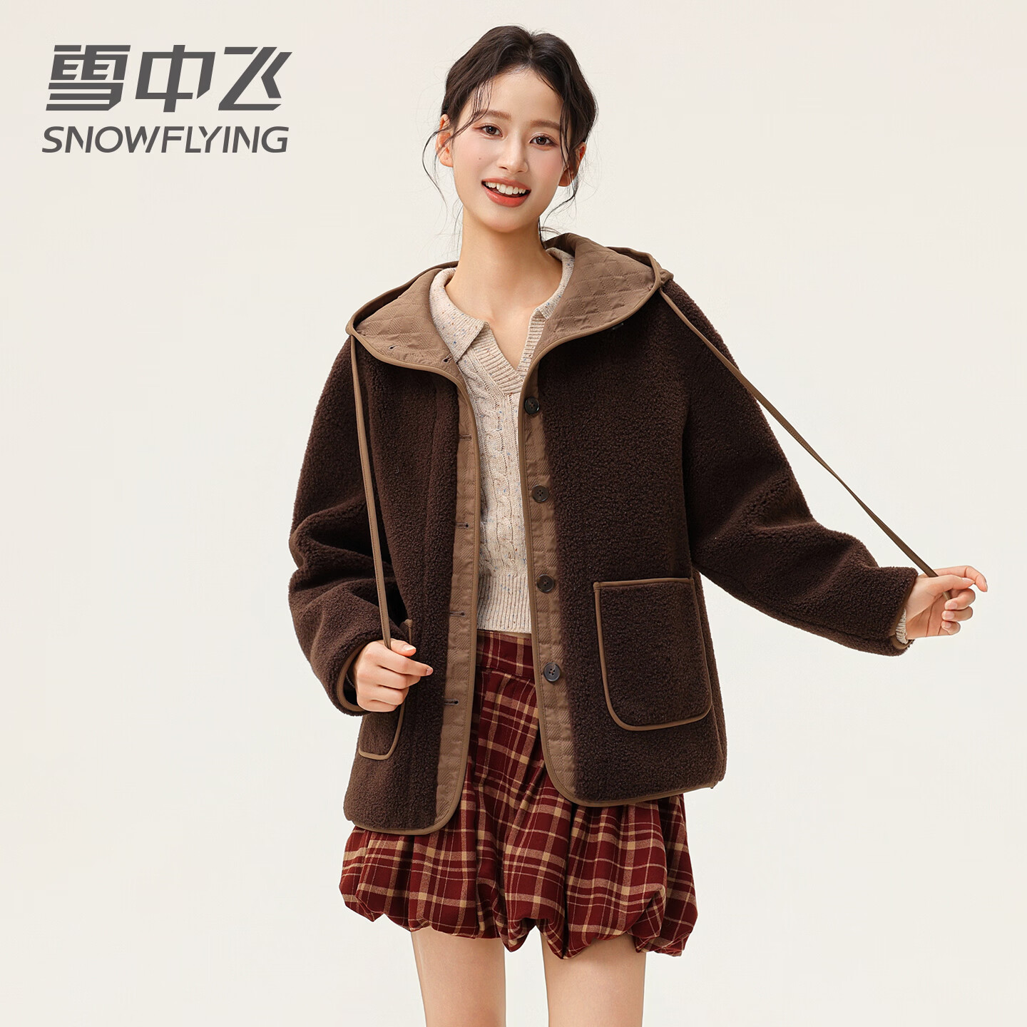 雪中飞羊羔毛摇粒绒外套女短款2026年新款百搭美拉德秋冬加厚抓绒衣夹克 咖啡色 160/84A （100-120斤）