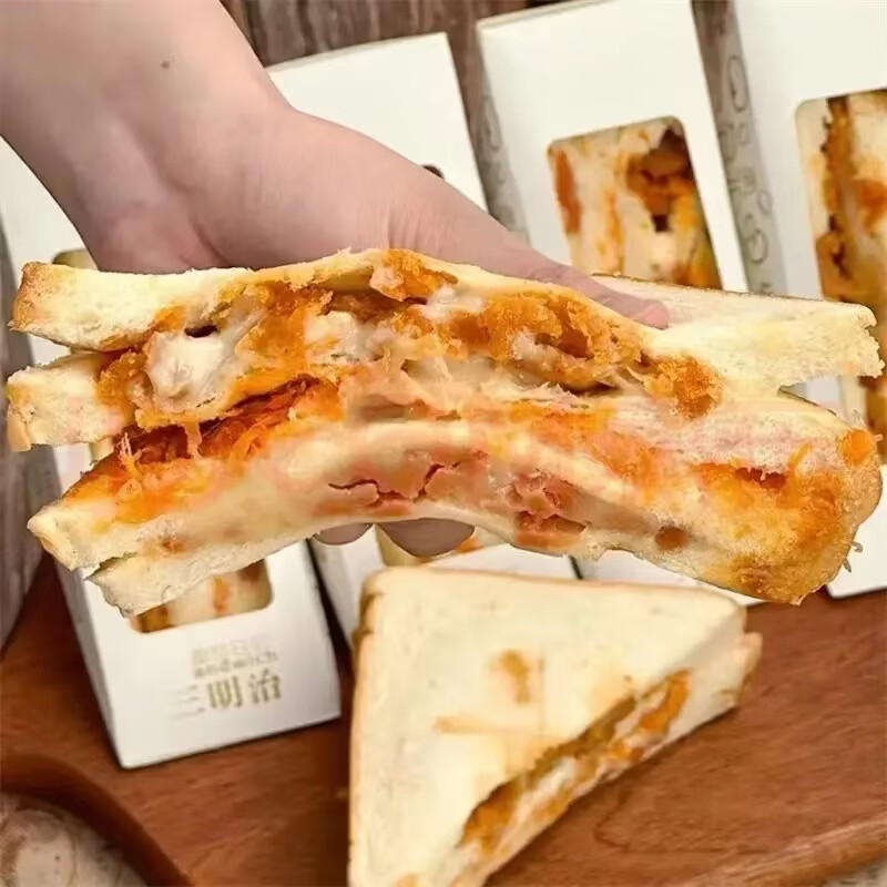 安贝旗三明治早餐速食面包鸡肉芝士酥松火腿速食自习零食整箱 混合装三明治面包75g*8盒/