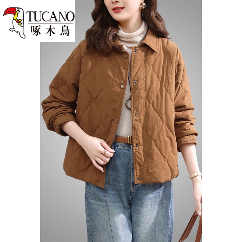 啄木鸟（TUCANO）纯色短款棉衣女2025秋冬新款气质文艺轻薄款棉袄休闲棉服夹棉外套 黄色 【616款面料】 2XL 【建议105-120斤】