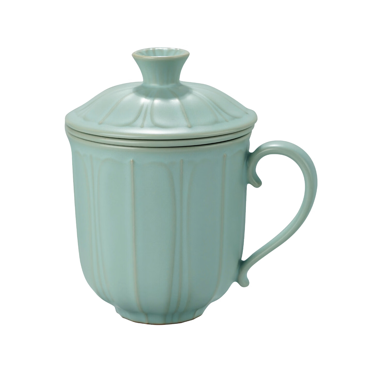 青澹墨雅汝窑茶杯茶具景德镇办公室家用泡茶高档水杯可养纯手工复古汝瓷杯 莲纹办公杯390ml