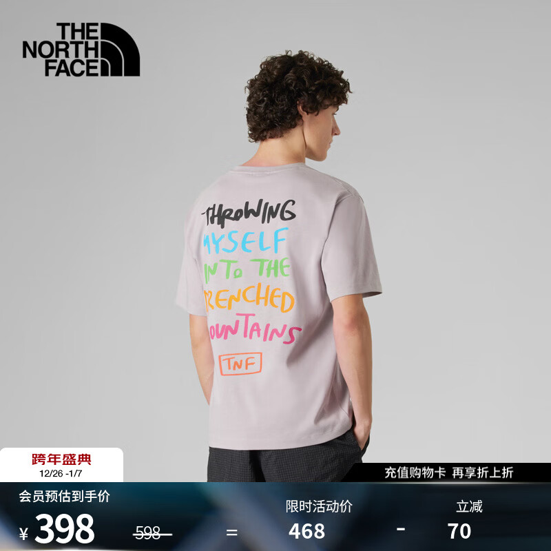 北面（The North Face）男短袖T恤休闲透气户外款UE设计师25年春夏新款|8CKS 1OA/灰色 L /175