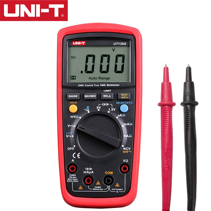 优利德（UNI-T）数字万用表自动量程电流电压表智能防烧数显多用表电工维修万能表 UT139A(电流/电阻/电池测试)