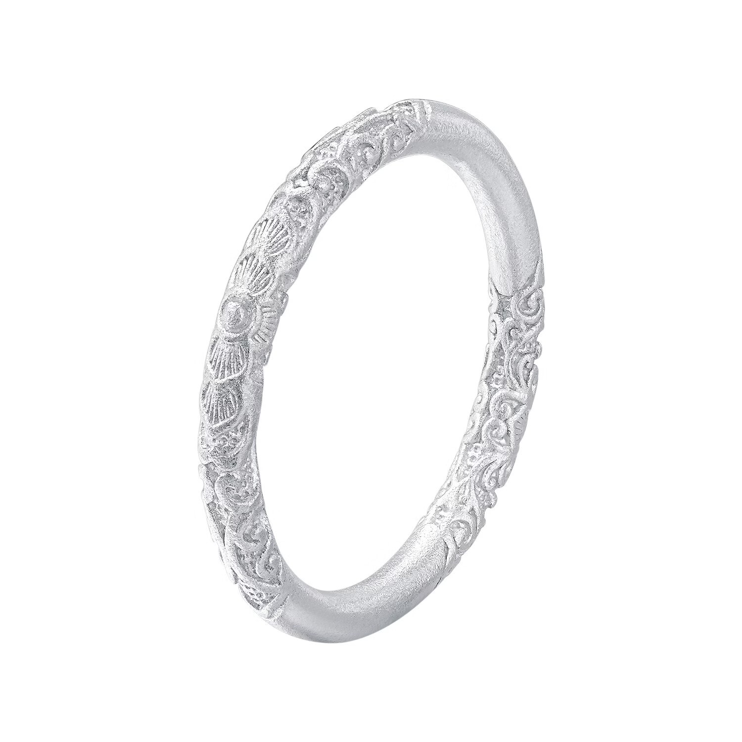 朝阳珠宝足银999纯银银戒指卷草纹女士女款闭口送女友老婆纪念日生日礼物 【999银】卷草纹戒指#14