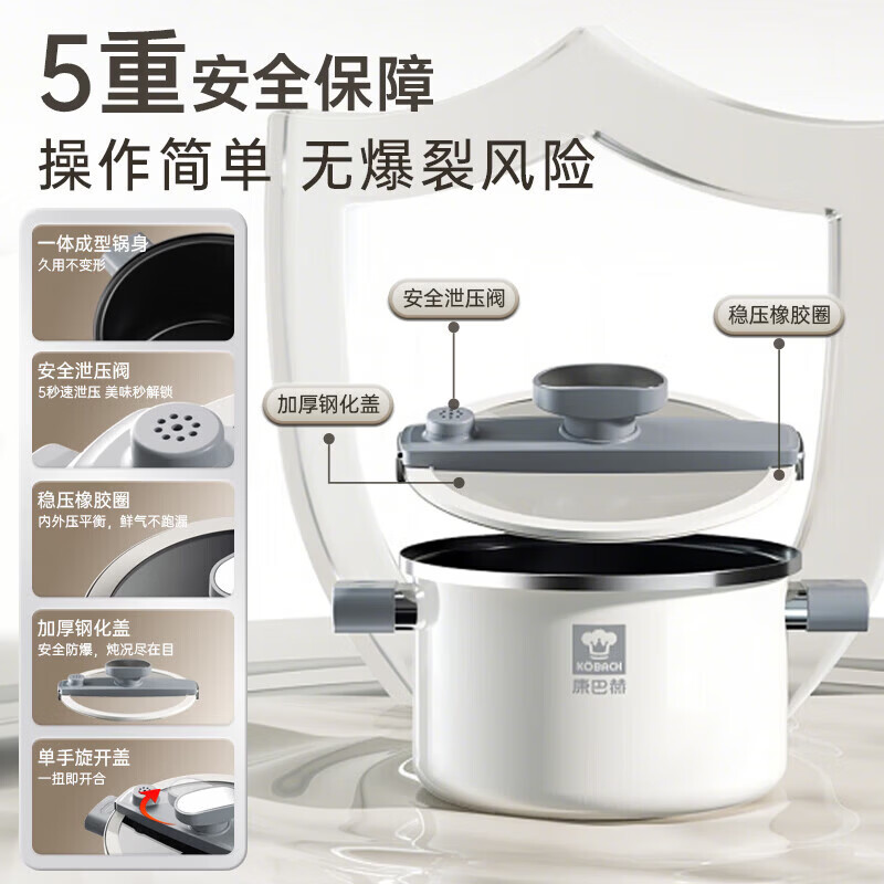 康巴赫微压珐琅锅大容量汤锅煲汤锅防溢无涂层煮炖快锅电磁炉燃气灶通用 白色 23cm 5.5L