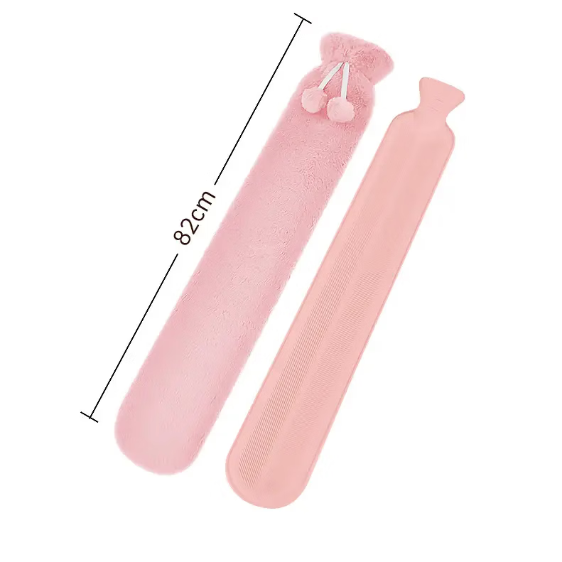 户外便携长条热水袋女被窝专用特大加长暖水袋注水宿舍捂脚暖宝宝 粉色【82cm加长款】加厚防爆_可拆洗