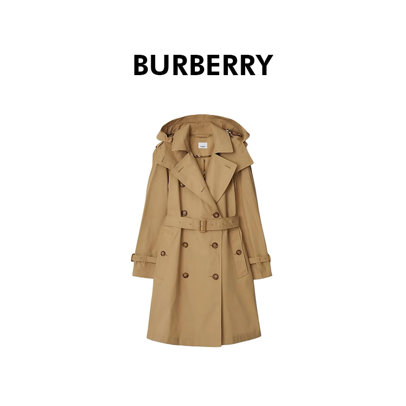 BURBERRY博柏利巴宝莉女士米色棉质连帽外套风衣80922611 英码14