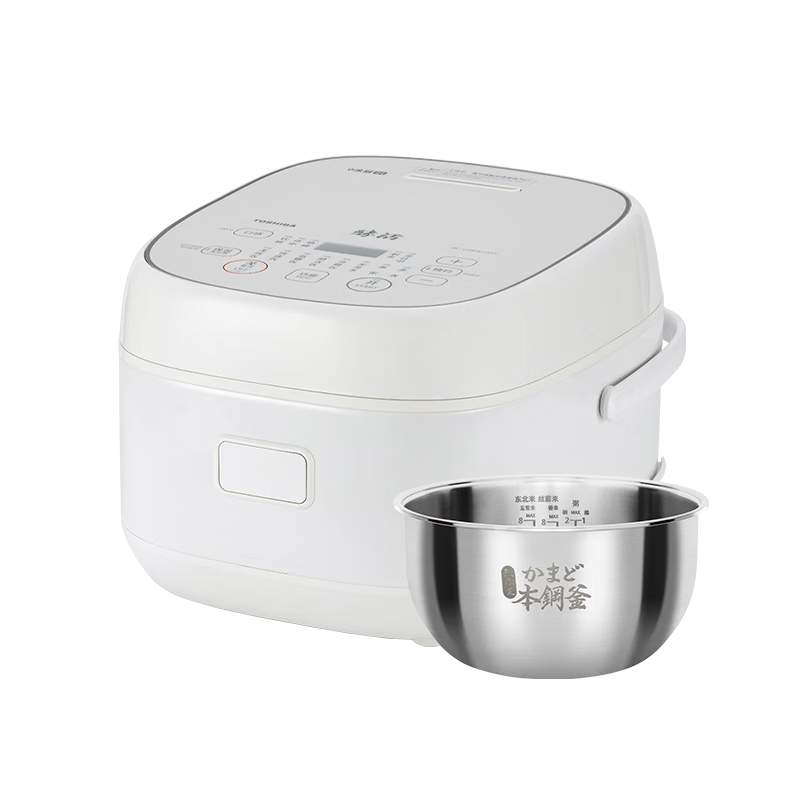 東芝（TOSHIBA）白珍珠0涂層電飯煲4-5人無(wú)涂層不銹鋼IH低糖電飯煲4升容量 RC-15HOVC(W) 【健康低糖】 4L 丨1-6人