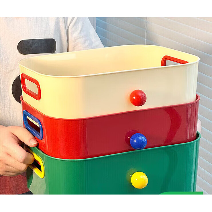 范爺家小怪獸可愛(ài)仿藤編收納筐玄關(guān)雜物鑰匙收納盒零食筐桌面水果盤(pán) 多巴胺桌面收納盒【奶黃+紅+綠】