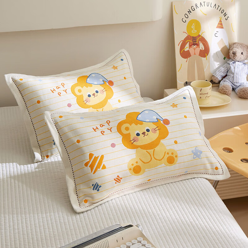 【精选厂家】卡通儿童纱布枕套学生宿舍居家卧室幼儿园宝宝吸汗防 星际狮（卡通全棉） 枕套40x60cm一只